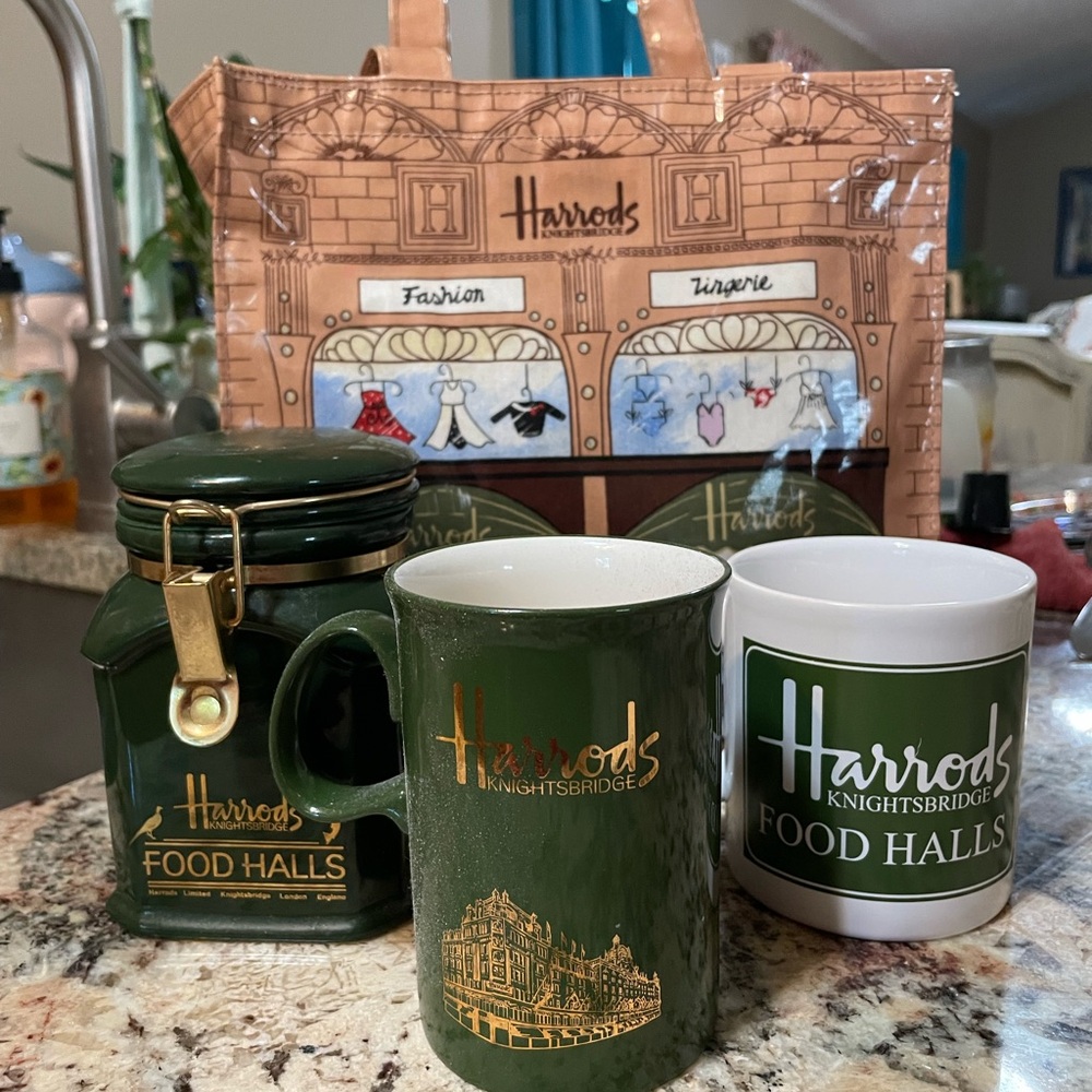 London Harrods Food Hall PVC Tote Bag, Tea Caddy, Tea & Coffee Mugs
